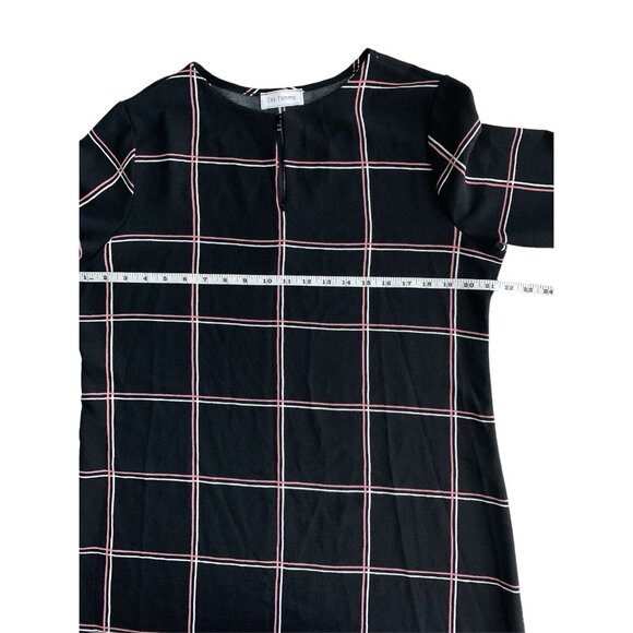 Ces Femme Womens Black & Pink Plaid Bell Sleeve Relaxed Fit Shift Dress Large - Picture 9 of 11